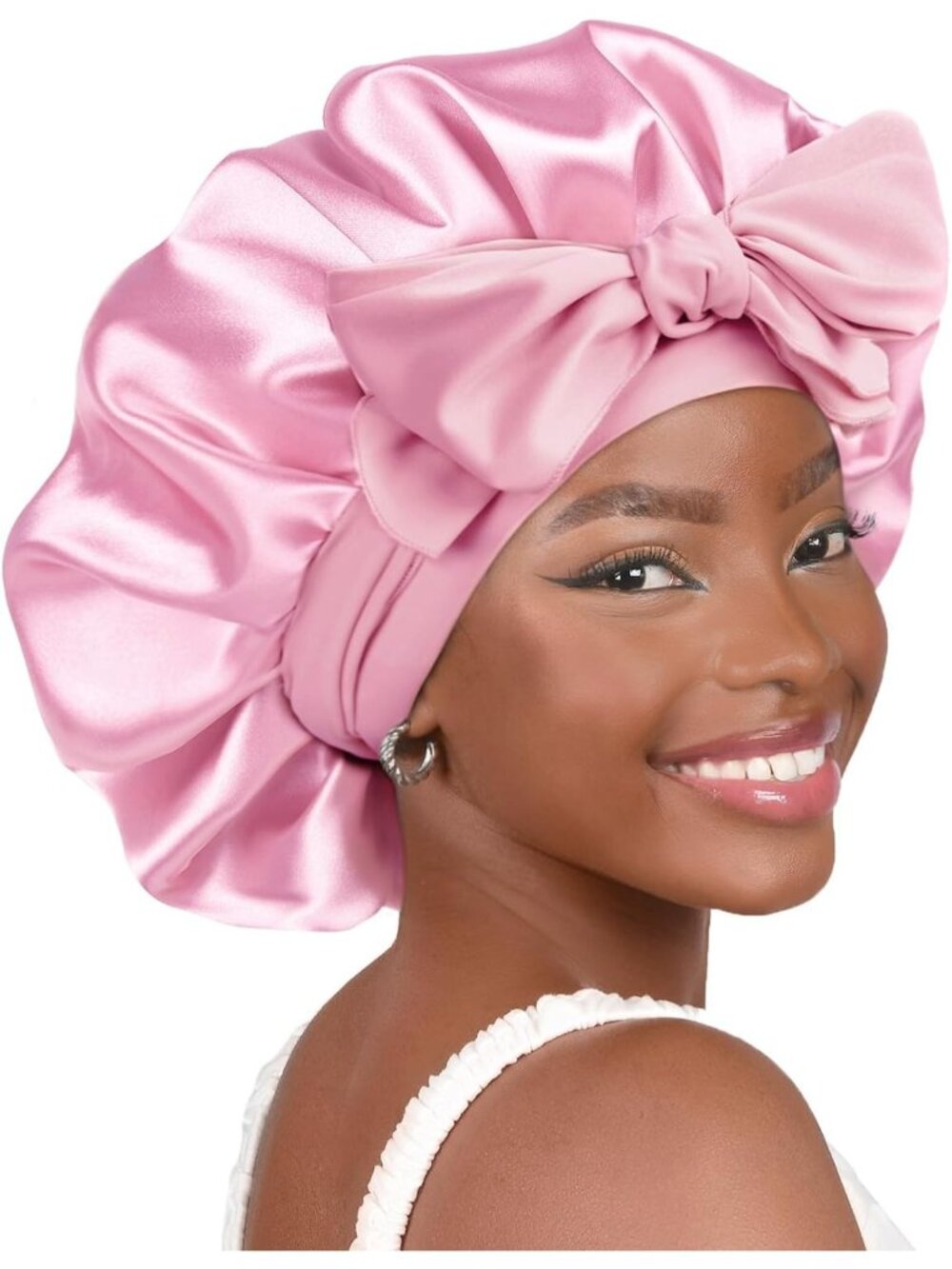 〽️Women 2 Pink Double Layer Hair Wrap Reduce Friction Prevent Frizz Satin Bonnet